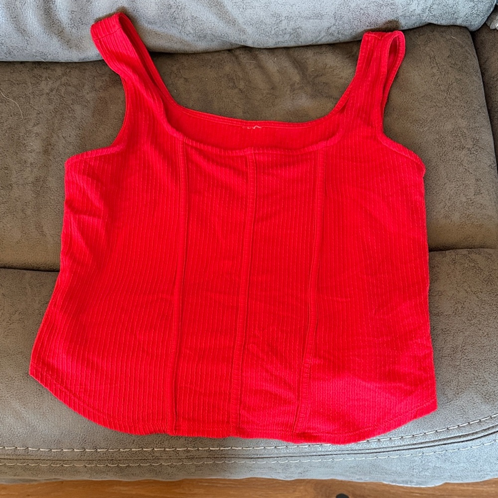 Women's Red Ribbed Tank Top
